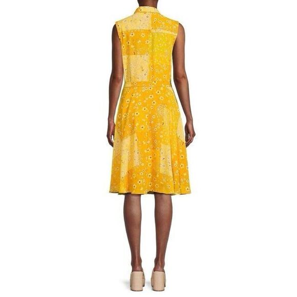 Nanette Lepore 4 High Neck Blouson Swing Dress Yellow Patchwork Paisley Floral - Picture 2 of 16